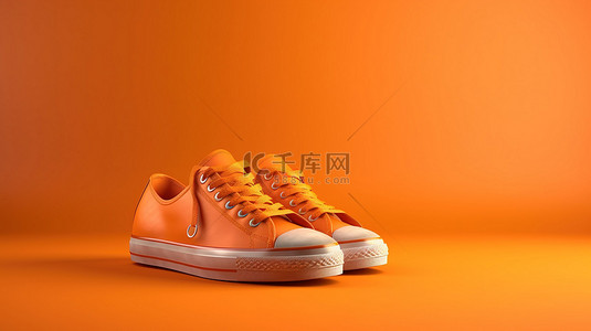 任何背景图片_新设计的橙色牛仔运动鞋，没有任何品牌显示在 3d 橙色背景上