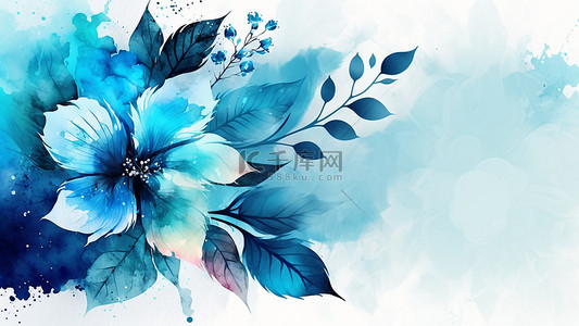 花卉植物水彩婚礼蓝色背景