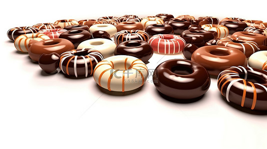 3D 渲染的巧克力在白色背景的特写视图中形成圆形图案