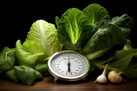 新鲜蔬菜背景图片_体重秤上的新鲜蔬菜