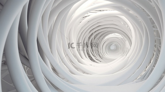 白色花背景图片_白色背景超现实抽象艺术中扭曲无限漩涡的 3D 插图