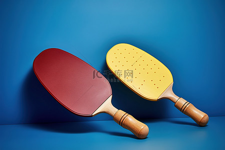 球赛背景图片_蓝色表面上有几个乒乓球拍