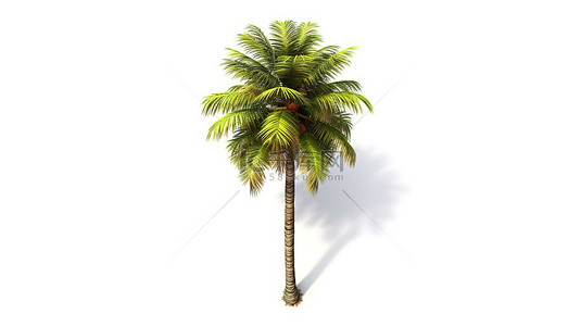 3d 在白色背景上从上方渲染椰子棕榈树的孤立视图