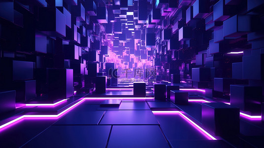 具有 3d 渲染紫色几何形状的夜总会风格舞蹈背景