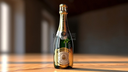 闪闪发光的香槟瓶的 3D 插图