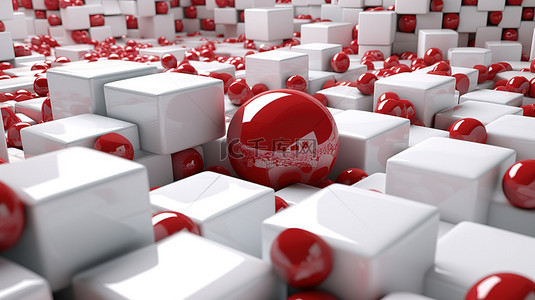 光滑的红色和白色立方体和球体的抽象 3D 背景