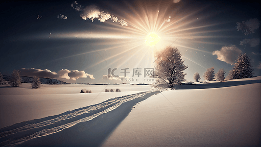 水彩风景背景图片_冬季雪景天空背景