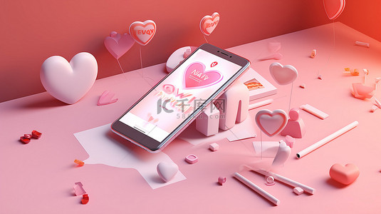 手机聊天背景图片_智能手机聊天中的爱情信息情人节 3D 模型