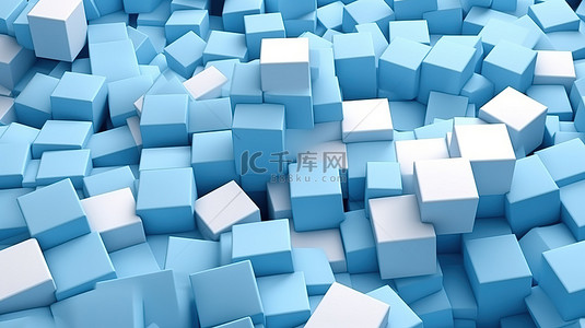 白色立方体背景图片_带有白色立方体组的抽象插图蓝色背景的 3d 渲染