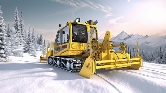 下雪天气背景图片_3D渲染雪坡清理机