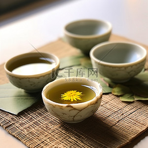 三小盘绿叶黄花茶