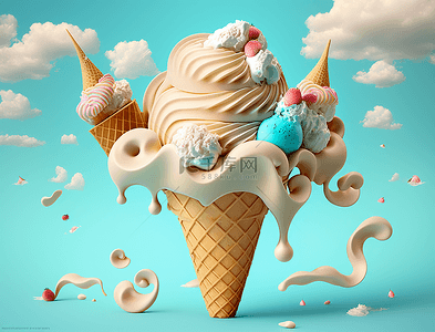 蓝色背景免抠背景图片_夏天甜筒冰淇淋背景