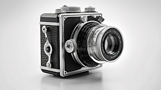 白色背景上的 3d 老式相机代表摄影作为一种象征