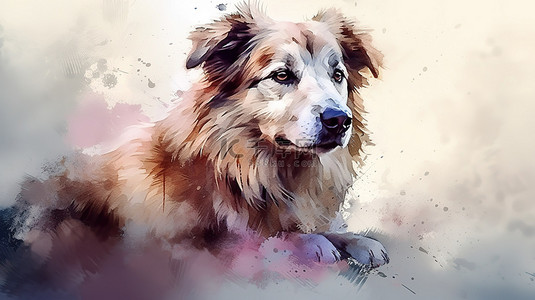 彩绘金毛背景图片_数字狗绘画的水彩动物艺术 3d 渲染