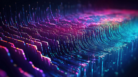 网络安全中安全数据网络技术的数字波结构连接代码算法的 3D 渲染