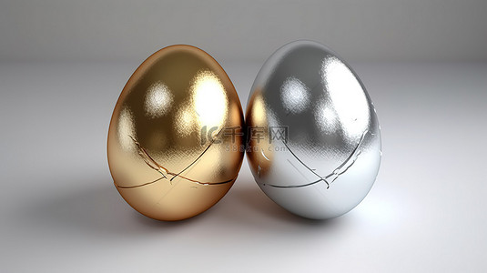 闪闪发光的金银蛋的 3d 渲染