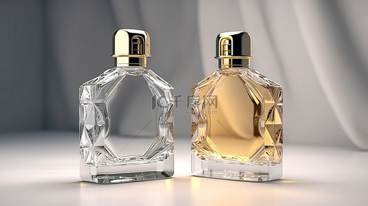 品牌样机在令人惊叹的 3D 渲染中制作了两个香水瓶