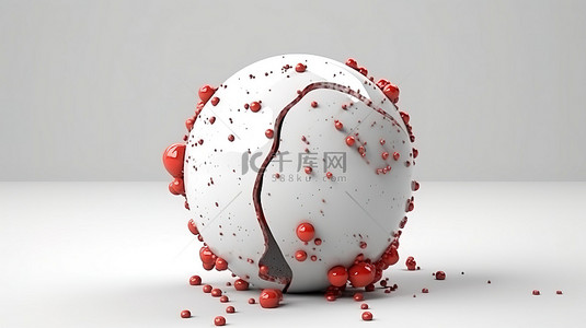 海报设计背景图片_具有红色气泡纹理的抽象混凝土球体的 3D 渲染是白色背景上独特且超凡脱俗的物体