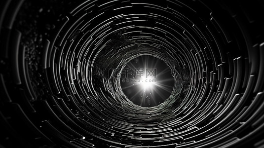 黑网格背景图片_未来太空隧道中黑色线框表面的 3D 渲染