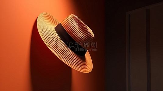 夏季衣服背景图片_带有窗口背景的 3d 夏季帽子的墙影