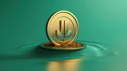 潮水绿色背景上的金色里拉符号以 3D 形式呈现为社交媒体图标