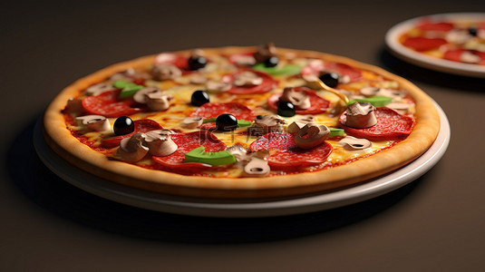 美味的 3D 披萨，里面充满了诱人的配料