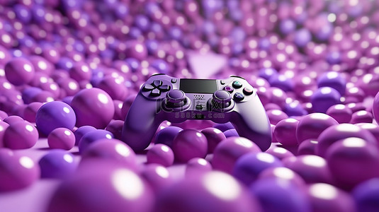 紫色球 3d 渲染中浮动的游戏手柄
