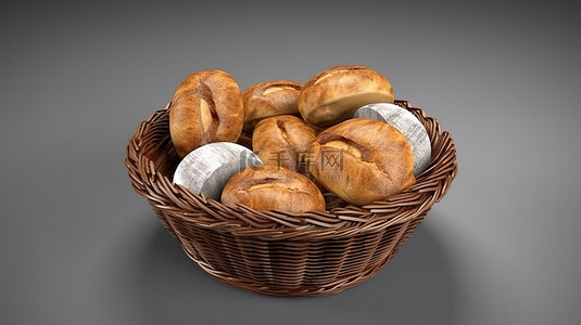 花背景图片_装满新鲜面包的篮子的令人惊叹的 3D 渲染