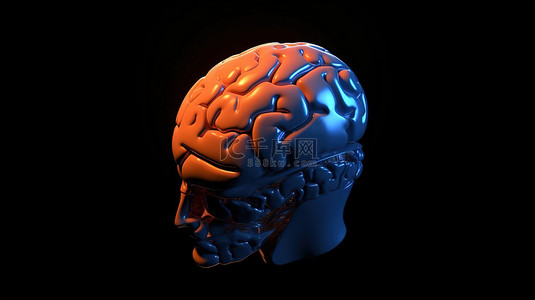 头部背景图片_3d 中的人工智能大脑在深蓝色背景下呈现橙色头部