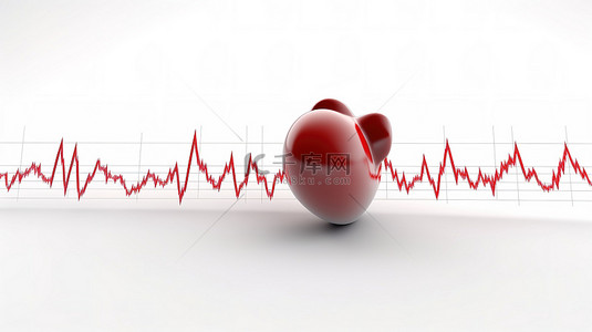 健康背景图片_3D 渲染中的心跳图标隔离在带有剪切路径的白色上