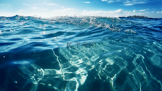 插画海浪浪花背景图片_海水蓝色插画背景