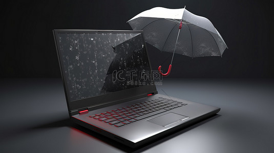 游戏软件背景图片_显示游戏符号并由 3D 渲染中的雨伞屏蔽的数字游戏笔记本电脑