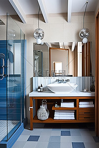 浴室背景图片_浴室具有现代外观，配有大玻璃和白色墙壁