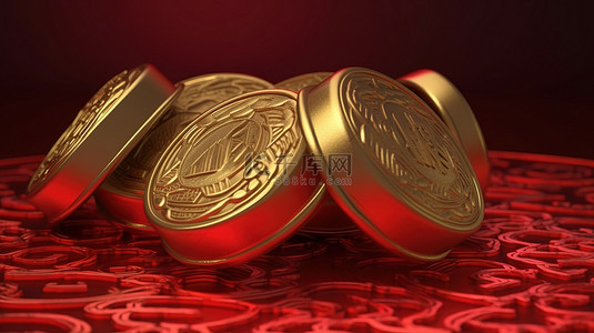 中国的节日背景图片_中国元宝锭在 3D 完美象征商业繁荣或红色背景的节日