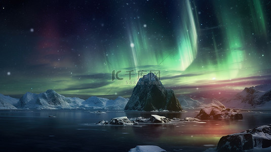 北极光在令人惊叹的 3D 艺术作品中照亮冰冻的岩石海景