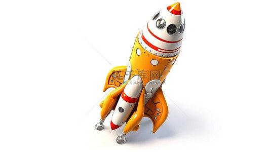 3d 渲染的白色背景上的卡通火箭飞船
