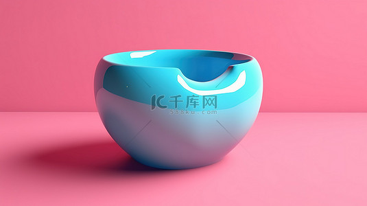 日本新年背景图片_充满活力的粉红色背景 3D 渲染上的当代双色蓝色陶瓷马桶