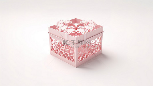 3d 创建的白色背景上饰有心形图案的纸质礼品盒