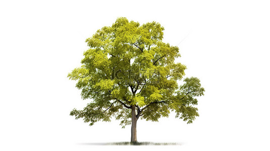 大绿树叶子背景图片_孤立的白色背景 3D 插图渲染雄伟的宏碁 marcophillum 树自然与物体概念的融合