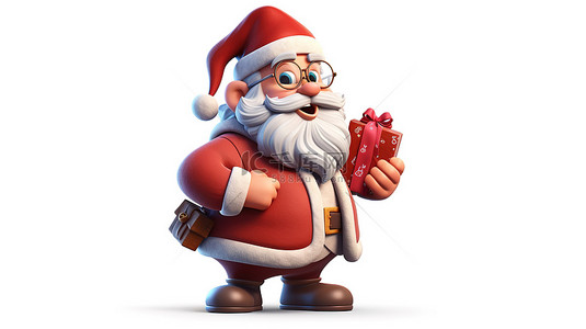 欢快的圣诞老人携带一袋礼物，非常适合节日问候横幅和标签，以彩色卡通形式呈现