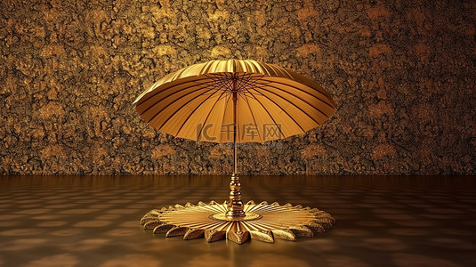 雨季背景图片_背景壁纸地板上金伞的 3D 渲染