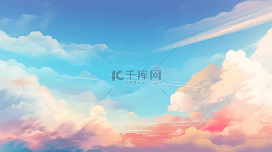 蓝色下载背景图片_彩色云朵卡通插图粉色云朵天空可爱背景