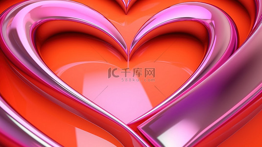 爱心橙色背景图片_重叠的光泽粉色和橙色心的抽象 3D 渲染统一