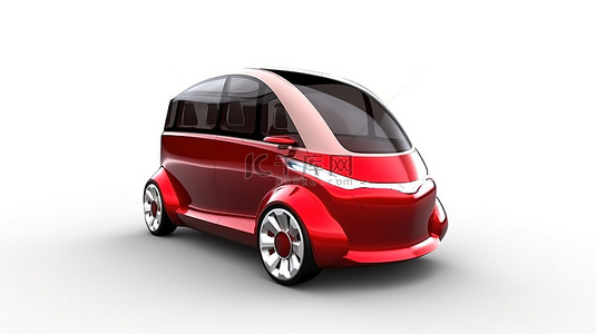 白色背景红色电动小型货车的革命性 3D 模型
