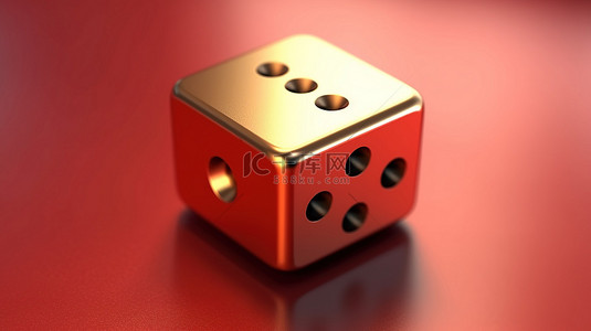 金色骰子 红色哑光金板上的一个符号 3D 渲染的社交媒体图标