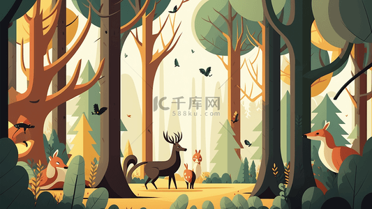 鹿卡通背景图片_森林麋鹿美丽的卡通背景
