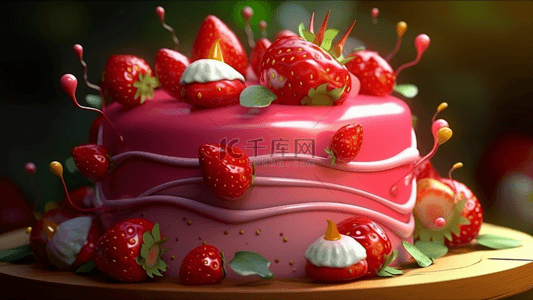 生日蛋糕草莓粉红卡通