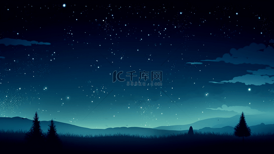 自然森林树木背景图片_繁星夜晚星空卡通自然风景广告背景