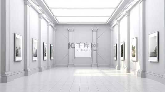 海框背景图片_3D 渲染艺术画廊博物馆的极端特写与空白标语牌样机框架