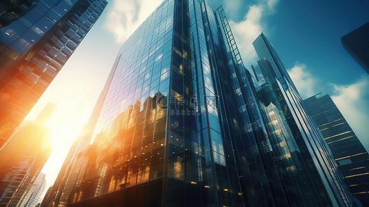 商业背景图片_以镜头光晕为特色的金融房地产行业商业建筑的当代 3D 渲染